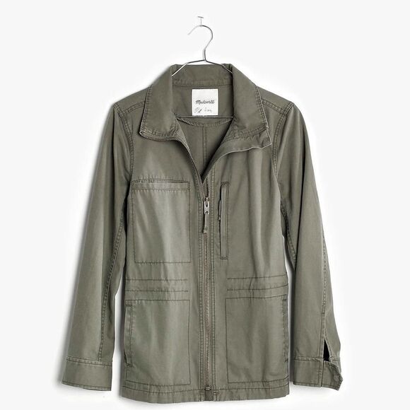 ~ Madewell SM Boho Jacket Fleet Utility Cotton Pockets Olive Green Preppy Zip - Picture 13 of 13
